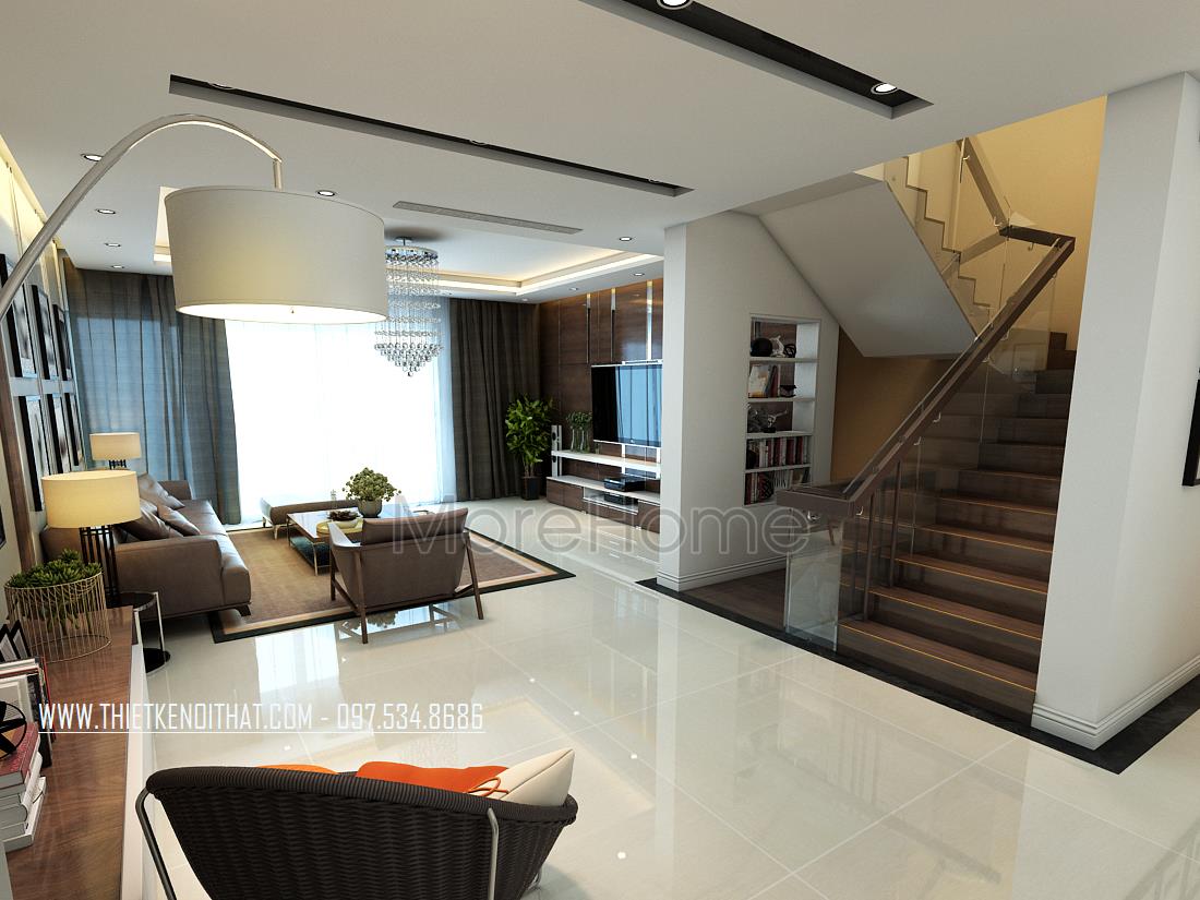 Cầu thang kính cường lực có tay vịn gỗ - CT 032